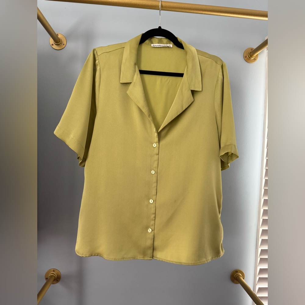 Lime Green Satin Women's Button-Up Top